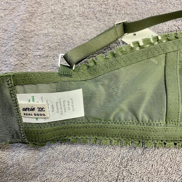 NWT Aerie Real Power Plunge Push Up Joy Lace Bra - Olive Fun - 32C - Picture 5 of 11